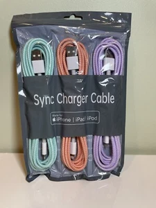 3-Pack Charger Cable ~10FT - MFi Certified Fast Charging For iPhone 14 13 12 11 - Picture 1 of 5