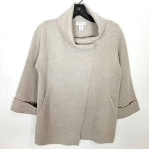 Adrienne Vittadini  Women Cashmere Wrap Jacket Cardigan Sz S Beige Cowl Neck - Picture 1 of 9