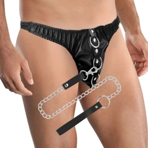 SLIP MUTANDINA UOMO CON GUINZAGLIO DARKNESS BLACK UNDERPANTS WITH LEASH - Foto 1 di 3