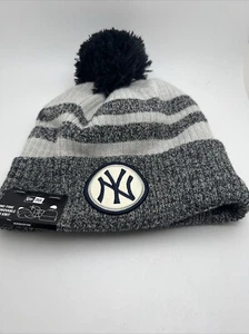 New York Yankees Beanie Herren bestickt Patch Logo Bommel Oberteil grau gestreift GR58 - Bild 1 von 4