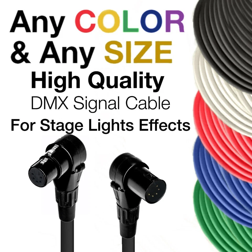 DMX Patch Cable 5-Pin Right Angle XLR Male to Female - 120 ohm DMX512 Data Cord - Image 1 of 4
