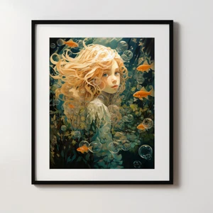 Meerjungfrauendruck, blondes Haar Mädchen Wandkunst, ätherische Unterwasser Fantasiekunst - Bild 1 von 1