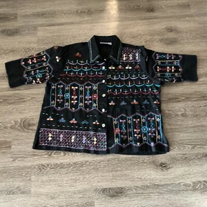 Liz & Me Jacket Womens 3X Multi Colored Over Black Base With Unique Design. - Picture 1 of 11