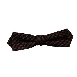 Clip-On Bow Tie Vintage Royal Rust Resistant Striped MCM 5" Burgundy Olive Green - Picture 1 of 7