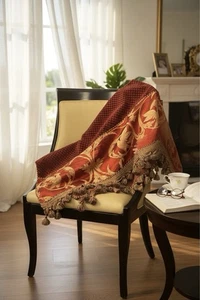 Silk Damask Brocade Burgundy Red Gold Baroque Rococo Luxe Old Money Throw 76x50 - Picture 1 of 20