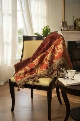 Silk Damask Brocade Burgundy Red Gold Baroque Rococo Luxe Old Money Throw 76x50 - Image 1 of 4