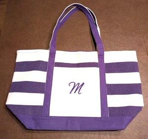 DALIX Strandtasche / Beuteltasche groß monogrammiert M gestreift Unisex personalisiert mit Reißverschluss - Bild 1 von 4