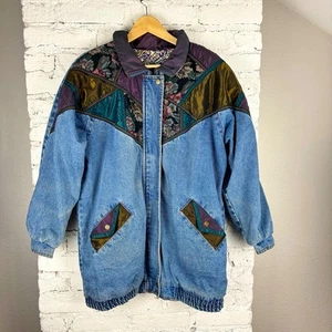 Vintage 90's Be In The Current Seen Denim Patchwork Trench Jacket - Bild 1 von 10