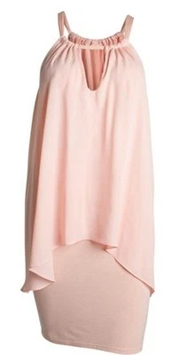Venus Size Large Keyhole Halter Dress  Blush Pink Stretchy Layered NWT  - Image 1 of 4