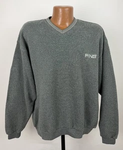 PING Sweatshirt Mens Large Charcoal Gray V-neck Pullover Golf Fuzzy Knit Preppy - Picture 1 of 15