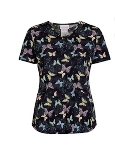 Scrubstar Scrub Top Women’s Size Medium Butterfly V-Neck Print New With Tags - Picture 1 of 9