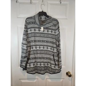 NUEVO Para Mujer 2x T by Talbots Negro Gris Estampado Mangas Largas Camisa Bolsillos - Imagen 1 de 7