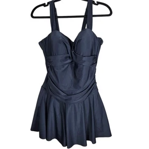 One Piece Swim Dress Large Tummy Control Swimsuit Skirt Modest Bathing Aqua Eve - Picture 1 of 12