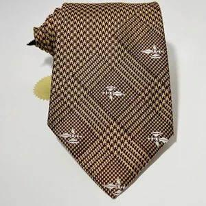 Rare Vintage Oscar De La Renta khaki&burgundy houndstooth Tie Extra Wide 54x4.5” - Picture 1 of 10
