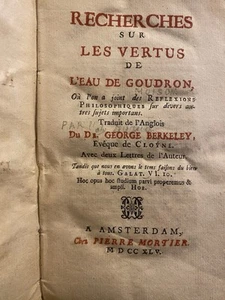 BERKELEY. Recherches sur les vertus de l’Eau de goudron. EO 1745 - Picture 1 of 6