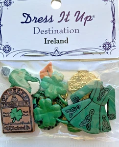Dress It Up Destination IRELAND Button 6pc St Patricks Day Clover Irish Flag Pub - Picture 1 of 7