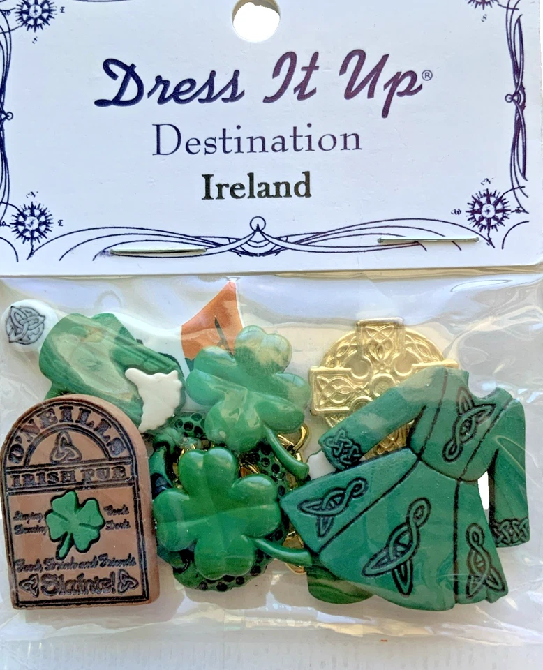 Dress It Up Destination IRELAND Button 6pc St Patricks Day Clover Irish Flag Pub - Image 1 of 4