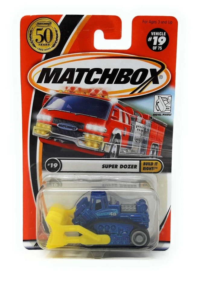 Matchbox 2002 No 19 Super Dozer mit Logo 50 Jahre Blisterkarte MBX Superfast - Bild 1 von 1