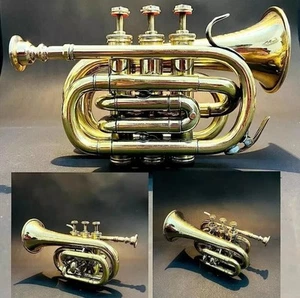Polished Brass Trumpet For Students Pocket Musical Trumpet Bugle Horn Nauticals - Picture 1 of 6