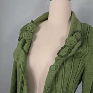 Cabi Cardigan Sweater L Green Y2K 3D Floral Chunky Artsy Twee Indie Cottage - Picture 1 of 13