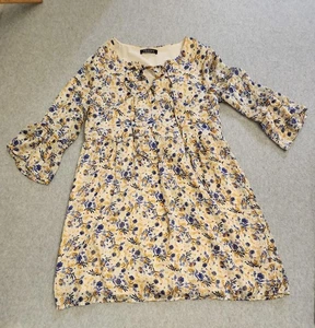 OEUVRE Dress Womens Small Cream Blue Floral Lace Up Boho Bell Sleeve Lined - Picture 1 of 17