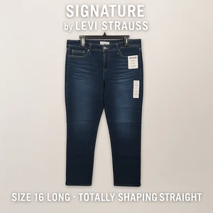 Pantalones de mezclilla rectos Signature Levi Strauss totalmente moldeadores talla 16L lavado oscuro - Imagen 1 de 10