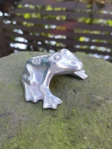 Vintage Zinn(?) Silberfarbener Frosch Regal Sitzer Schreibtisch Zubehör unsigniert - Bild 1 von 7