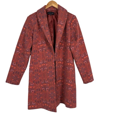 Colleen Lopez Shawl Collar Coat Burgundy Pink Floral Printed Jacket Womens Large - Image 1 of 4