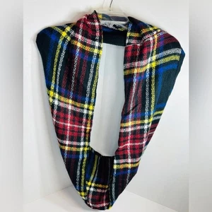 Plaid Multicolor 100% Acrylic Infinity Blanket Scarf With Hidden Zip Pocket - Picture 1 of 7