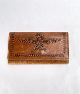 Persian Charm Negar Farvahar gefaltete lange Geldbörse braun Leder 4”x7” 601105 - Bild 1 von 13