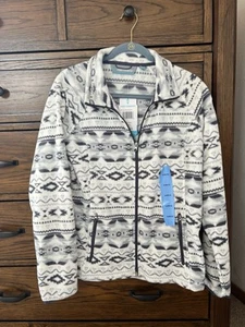 Free Country Full Zip Women's Size L Fleece Jacket White Gray & BlackAztec NWT - Picture 1 of 5