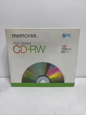 Memorex 5 Pack High Speed Blank CD-RW 12x 700MB/Mo 80 Minutes with Cases Sealed - Image 1 of 3