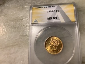 1901-S Gold $5.00 Liberty Coin MS63 - Picture 1 of 2