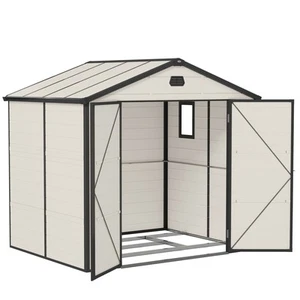 Outsunny 8 x 6ft Garden Shed Storage w/ Foundation Kit, Vents, Cream White - Picture 1 of 11