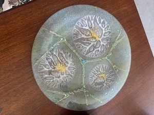 Vintage MCM signierte Higgins verschmolzene Kunst Glas Thistledown Platte 12,5" Durchmesser SELTEN - Bild 1 von 6