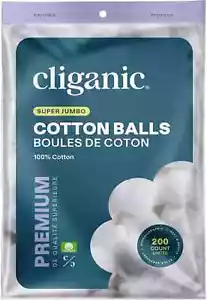 Cliganic Super Jumbo Cotton Balls (200 Count) - Hypoallergenic, Absorbent - Picture 1 of 5