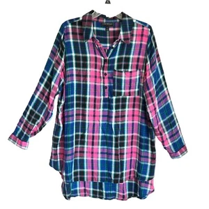 LANE BRYANT Sz 16 Plaid Long-Sleeve Button-Down Tunic Shirt Dress - Picture 1 of 11