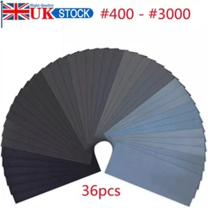 36Pcs Wet and Dry Sand Paper Mixed Assorted Grit 400-3000 Car Paint Sandpaper UK - Picture 1 of 12
