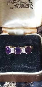 Anello vintage anni 90 oro su argento 925 ametista e zirconi misura UK N, US 7 - Foto 1 di 10