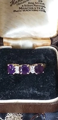 Anello vintage anni 90 oro su argento 925 ametista e zirconi misura UK N, US 7 - Immagine 1 di 4