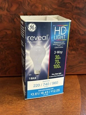 GE Reveal “Pure, Clean Light” - 3 Way Bulb - 30/70/100 W