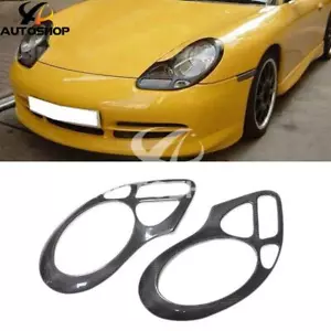 Carbon Fiber Headlight Cover Eyebrows Eyelid Trim Sticker For Porsche 996 2004 - Foto 1 di 10
