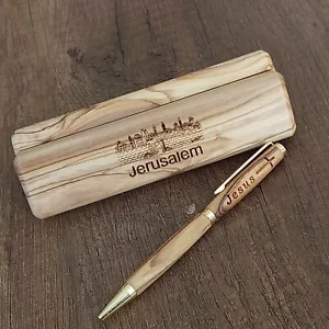 Stiftbox mit Ballonstift Olivenholz handgefertigt perfekt Geschenk aus Heiligem Land - Bild 1 von 5
