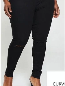V By Very Woman’s Slash Knee Jeggings In Black UK 22 - Picture 1 of 12