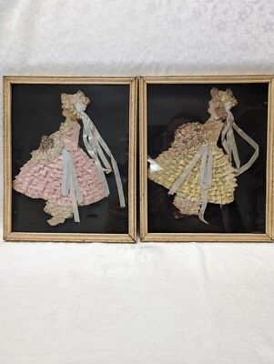 Pr Vintage Cinta Damas Arte Del Kit Todo Original Enmarcado Bajo Vidrio 1950 Foto 1 de 4