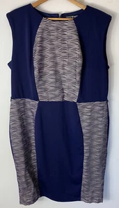 LITTLE MISTRESS LONDON Dress Sz UK 22 Navy Blue Pencil Panel Animal Print - Picture 1 of 6