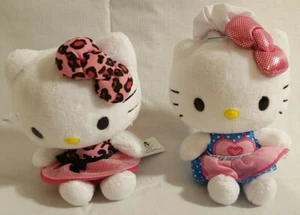 Lot of 2 HELLO KITTY SANRIO PLUSH 7" PINK LEOPARD PRINT SKIRT / HEART APRON - Picture 1 of 8
