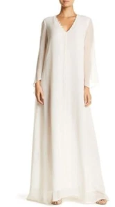 RACHEL PALLY White Gold Metallic Eneko Pin-Stripe Sheer Sleeve Maxi Dress XS 0/2 - Picture 1 of 6