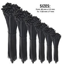 QUALITY BLACK CABLE TIES / ZIP WRAPS LONG SHORT Thick Thin Narrow Small Fastener
