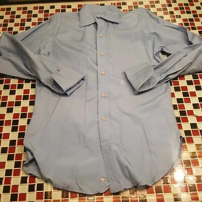 Camisa de vestir de colección años 60 70 ~ OLEG CASSINI ~ PUÑO FRANCÉS 15x34 MEDIANA ~ Azul Foto 1 de 4